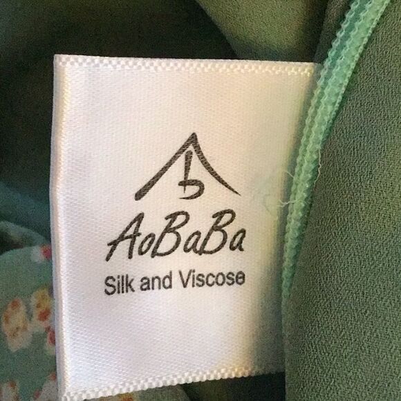 AoBaBa Mint and Rose Floral Silk Blend 2 Piece Halter Top Pantsuit Set - Picture 16 of 16